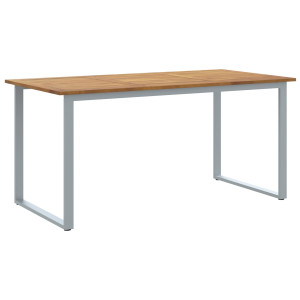 Mesa de Comedor Exterior  Gris 160x80x75 cm de Acero y Madera Sólida de Acacia H