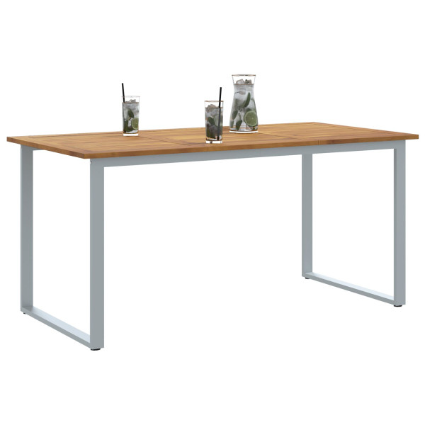Mesa de Comedor Exterior  Gris 160x80x75 cm de Acero y Madera Sólida de Acacia M 3