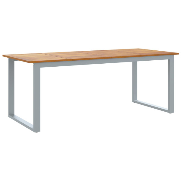 Mesa de Comedor Exterior  Gris 200x90x75 cm Acero y Madera Sólida de Acacia M 2