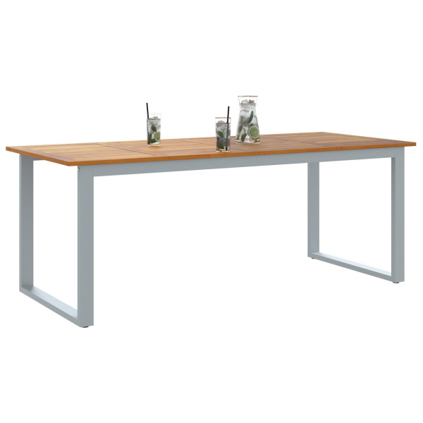 Mesa de Comedor Exterior  Gris 200x90x75 cm Acero y Madera Sólida de Acacia M 3