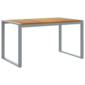 Mesa de Jantar ao Ar Livre  Cinza 140x80x75 cm Aço e Madeira Sólida de Acácia H