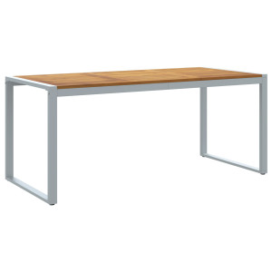 Mesa de Comedor al Aire Libre  Gris 180x90x75 cm de Acero y Madera Sólida de Acacia H