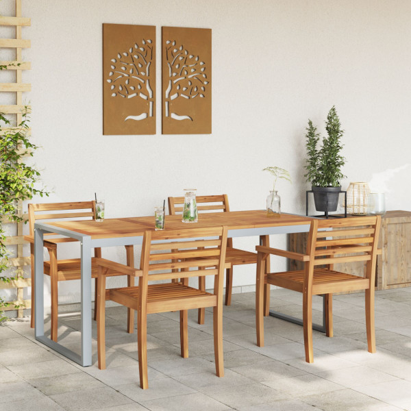 Mesa de Comedor al Aire Libre  Gris 180x90x75 cm de Acero y Madera Sólida de Acacia M 4