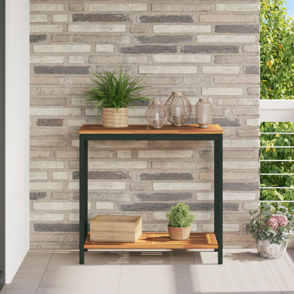 Mesa de Exterior  Natural y Negra 35x80x75 cm de Madera Sólida y Acero D