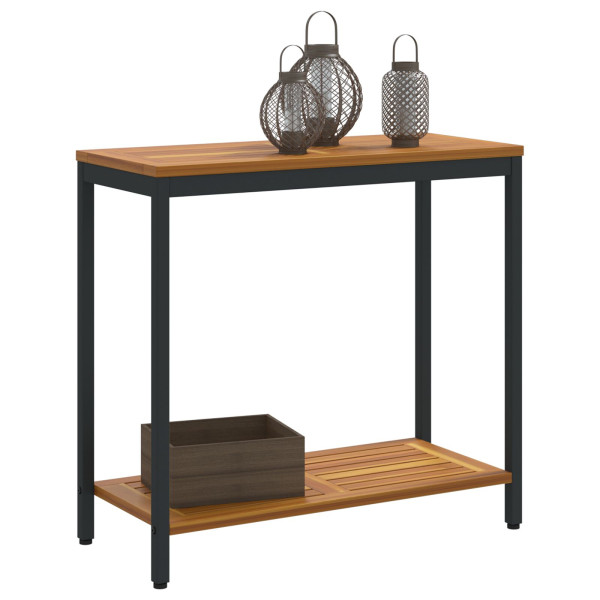 Mesa de Exterior  Natural y Negra 35x80x75 cm de Madera Sólida y Acero M 3