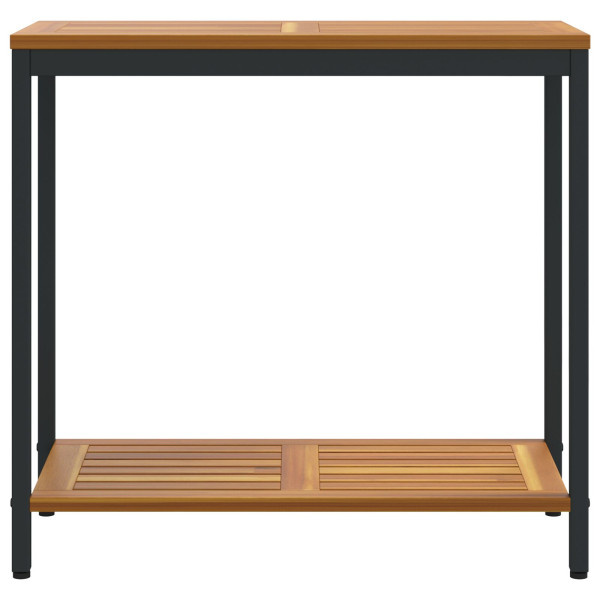 Mesa de Exterior  Natural y Negra 35x80x75 cm de Madera Sólida y Acero M 5