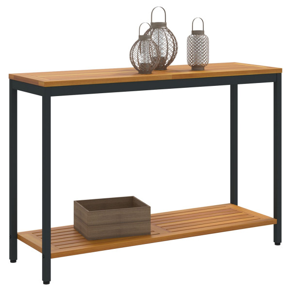 Mesa de Exterior  Natural y Negra 35x110x75 cm de Madera Sólida y Acero M 3