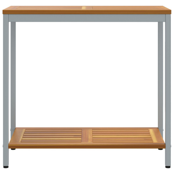 Mesa de Exterior  Natural y Gris 35x80x75 cm Madera Maciza y Acero M 5