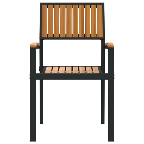 Cadeiras Exteriores  4 pcs empilháveis em madeira de acácia sólida e metal preto M 5