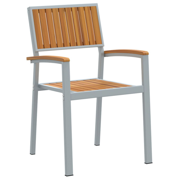 Sillas de Exterior  2 pcs Apilables de Madera Sólida Acacia y Metal Gris M 4
