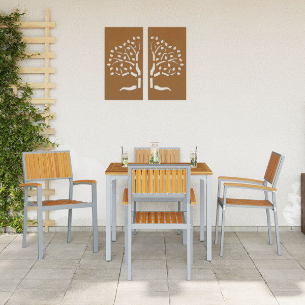 Sillas de exterior  4 pcs apilables en gris de madera maciza de acacia y metal M 3