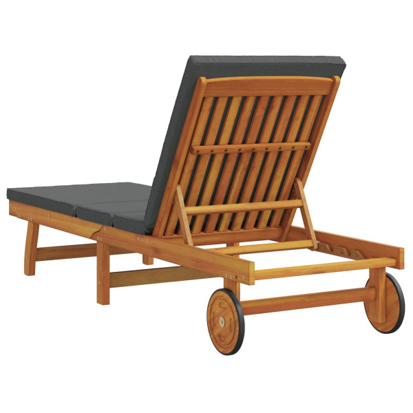 Tumbona con ruedas y cojín gris oscuro de madera sólida M 4