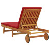 Tumbona  con ruedas y cojín rojo de madera maciza 4