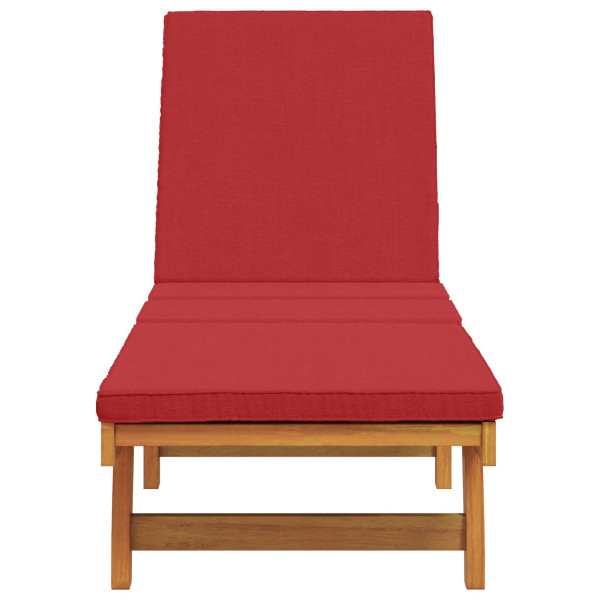 Tumbona  con ruedas y cojín rojo de madera maciza M 5