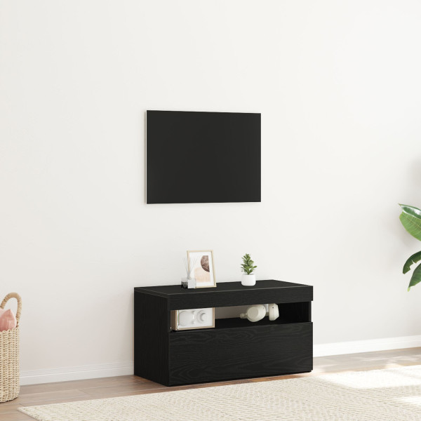 Mueble para TV  con luces LED en negro y roble. 75x35x40 cm. de madera D