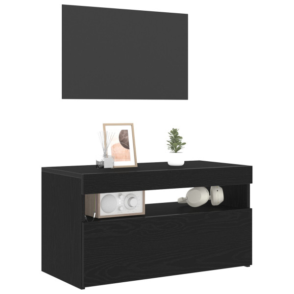 Estante para TV com Luzes LED em Madeira de Carvalho Preto 75x35x40 cm em Madeira Revestida M 3