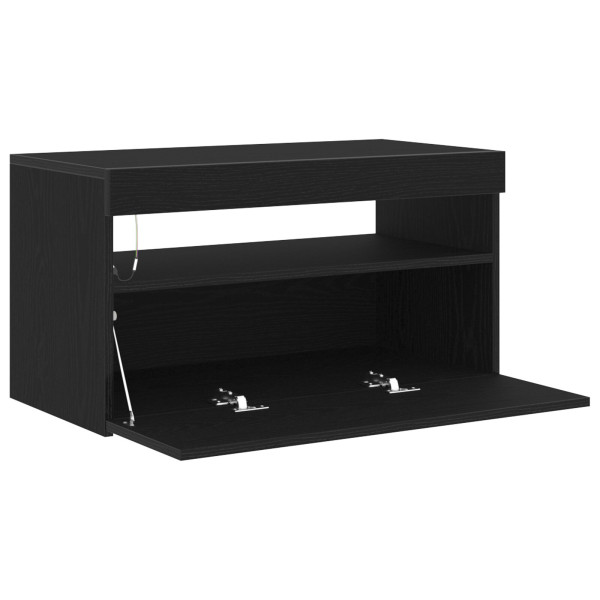 Estante para TV com Luzes LED em Madeira de Carvalho Preto 75x35x40 cm em Madeira Revestida M 4