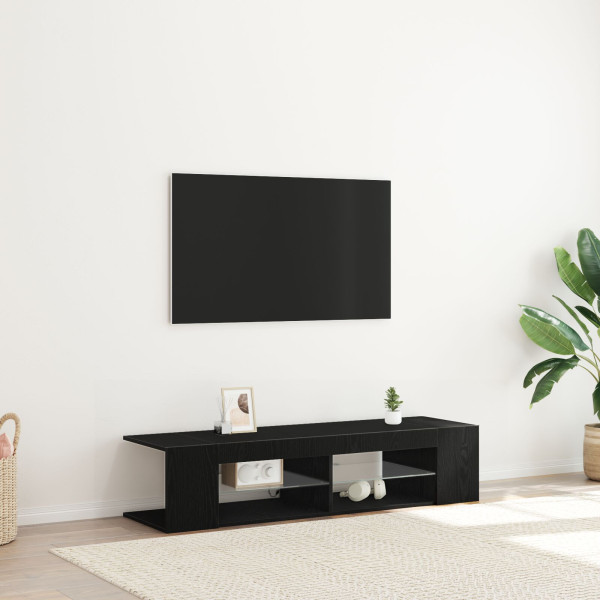 Mueble para TV  con luces LED en color negro y roble. de 135x39x30 cm. hecho de madera D