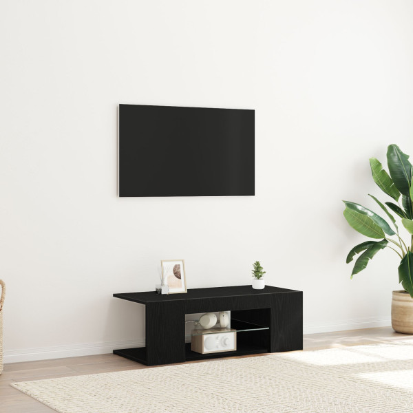 Mueble de TV  con luces LED en roble negro. 90x39x30 cm. de madera elaborada D