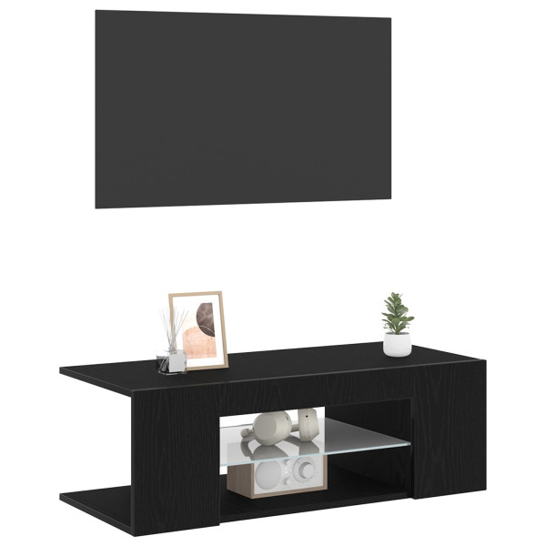 Armário de TV  com Luzes LED Carvalho Preto 90x39x30 cm Madeira Ingenere M 3