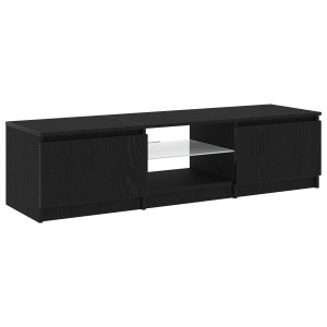 Gabinete de TV  com Luzes LED em Madeira de Carvalho Preto 140x40x35.5 cm em Madeira Engineering H