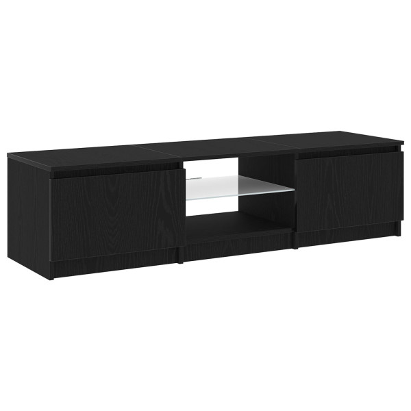 Gabinete de TV  com Luzes LED em Madeira de Carvalho Preto 140x40x35.5 cm em Madeira Engineering M 2