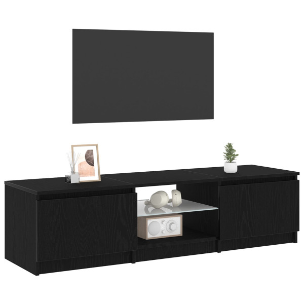 Gabinete de TV  com Luzes LED em Madeira de Carvalho Preto 140x40x35.5 cm em Madeira Engineering M 3
