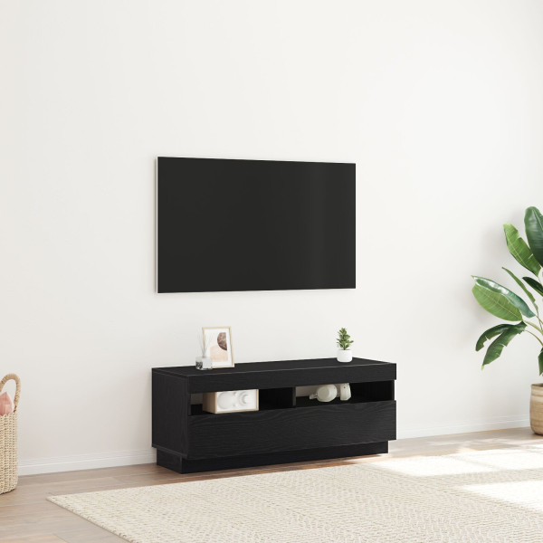 Mueble de TV  con luces LED Negro y Roble 100x35x40 cm de Madera D