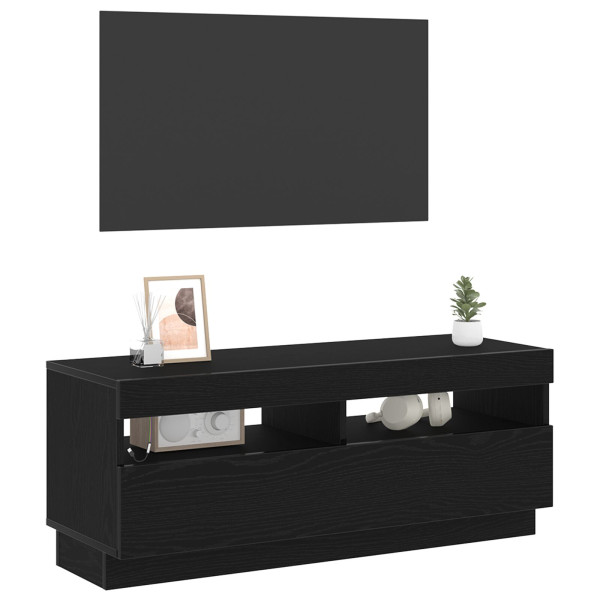 Estante de TV  com Luzes LED em Carvalho Preto 100x35x40 cm de Madeira de Engenharia M 3