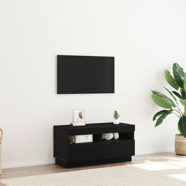 Mueble de TV  con luces LED en roble negro. 80x35x40 cm. de madera D