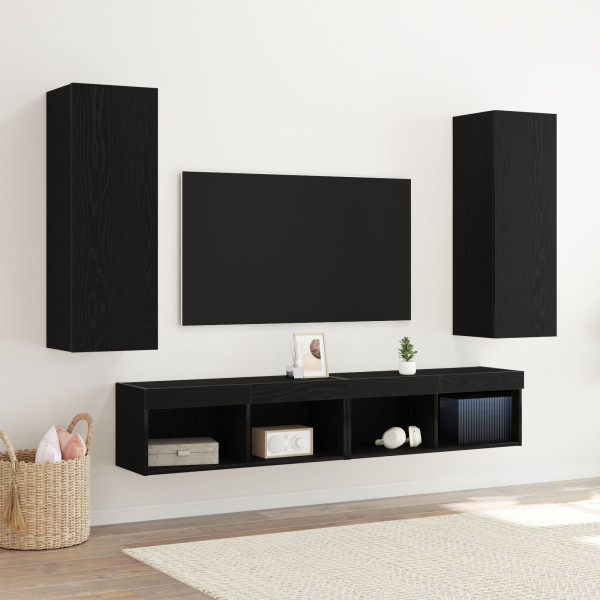 Gabinetes de TV de pared  2 pcs Negro Roble 30.5x30x90 cm Madera D
