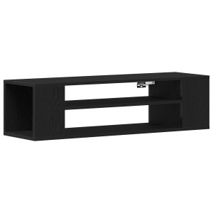 Gabinete de TV Montado na Parede  Preto Carvalho 100x30x26.5 cm em Madeira de Engenharia H