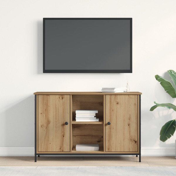 mueble de TV  Negro Roble 101x35x65 cm Madera Técnica y Acero M 3