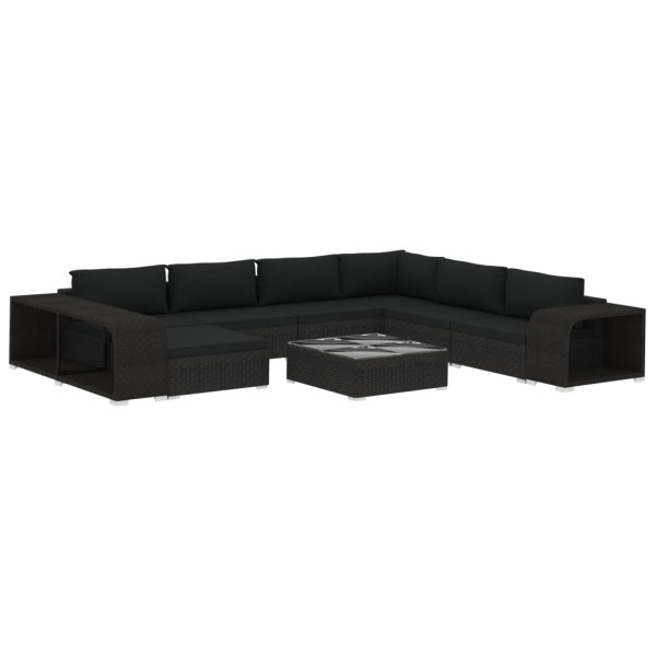 10 pcs conjunto lounge de jardim c/ almofadões vime PE preto M 2