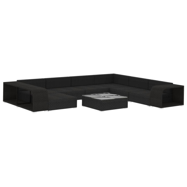 Set muebles de jardín 10 piezas y cojines ratán sintético negro M 3