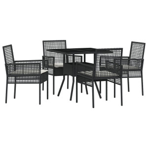 Set de Muebles de Comedor  Juego de 5 Negro Rattan y Metal H