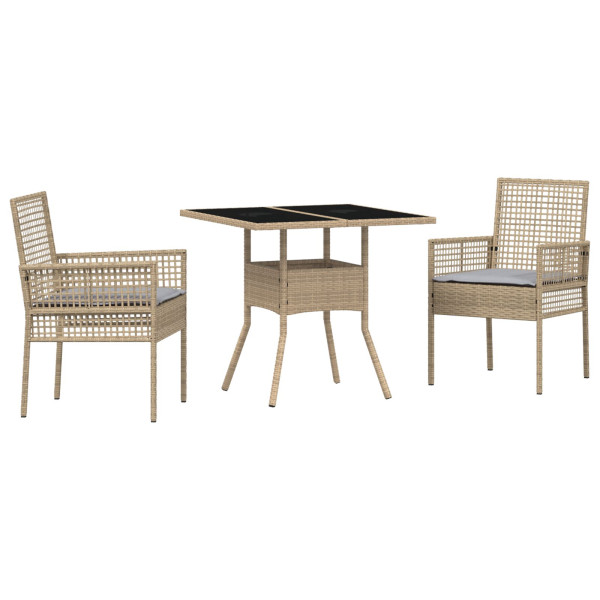Juego de muebles de comedor  Set de 3 Beige Ratán y poliéster M 2