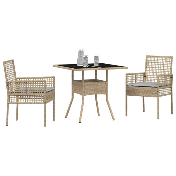 Juego de muebles de comedor  Set de 3 Beige Ratán y poliéster M 3