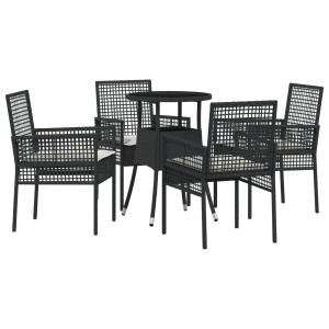 Conjunto de Jantar de 5 Peças para Jardim Preto Polirattan H