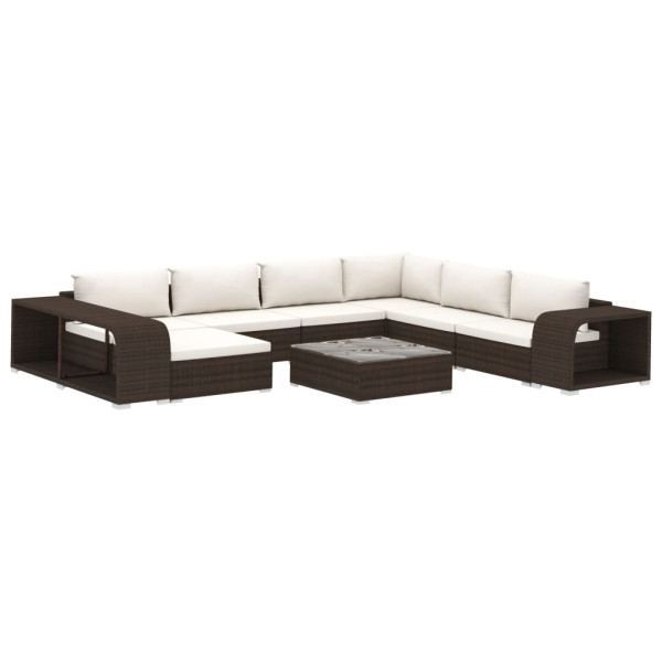 Set muebles de jardín 10 pzas y cojines ratán sintético marrón M 2