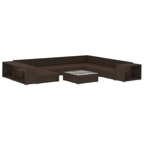 Set muebles de jardín 10 pzas y cojines ratán sintético marrón M 3