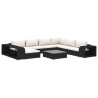 10 pcs conjunto lounge de jardim c/ almofadões vime PE preto 2