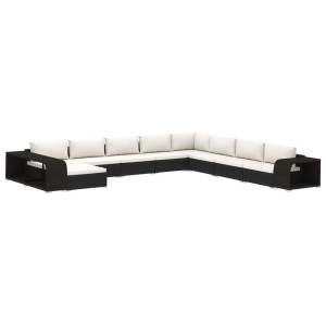 Set muebles de jardín 11 piezas con cojines ratán sintético negro H