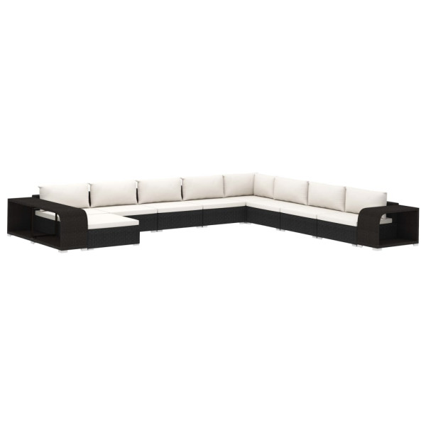 Set muebles de jardín 11 piezas con cojines ratán sintético negro M 2