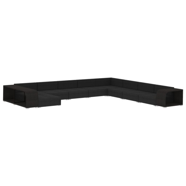 Set muebles de jardín 11 piezas con cojines ratán sintético negro M 3