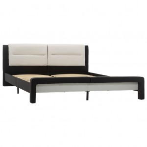 Estructura de cama cuero sintético negro y blanco 120x200 cm H