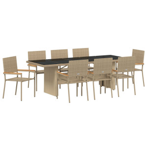 Juego de Comedor de Jardín de 9 Piezas  Beige Poliratán H