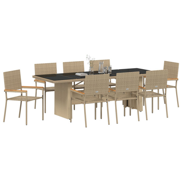 Juego de Comedor de Jardín de 9 Piezas  Beige Poliratán M 3
