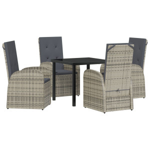 Conjunto de Comedor de Jardín de 5 Piezas con Cojines de Poliratán Gris H