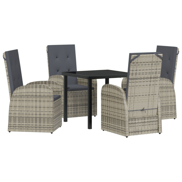 Conjunto de Comedor de Jardín de 5 Piezas con Cojines de Poliratán Gris M 2